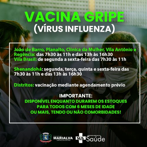 Vacinação contra a Gripe continua aberta para público geral; confira os detalhes